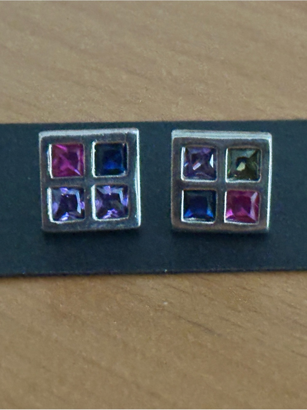 Multi-Color Square Stud Earrings - Sterling silver 925 stamped